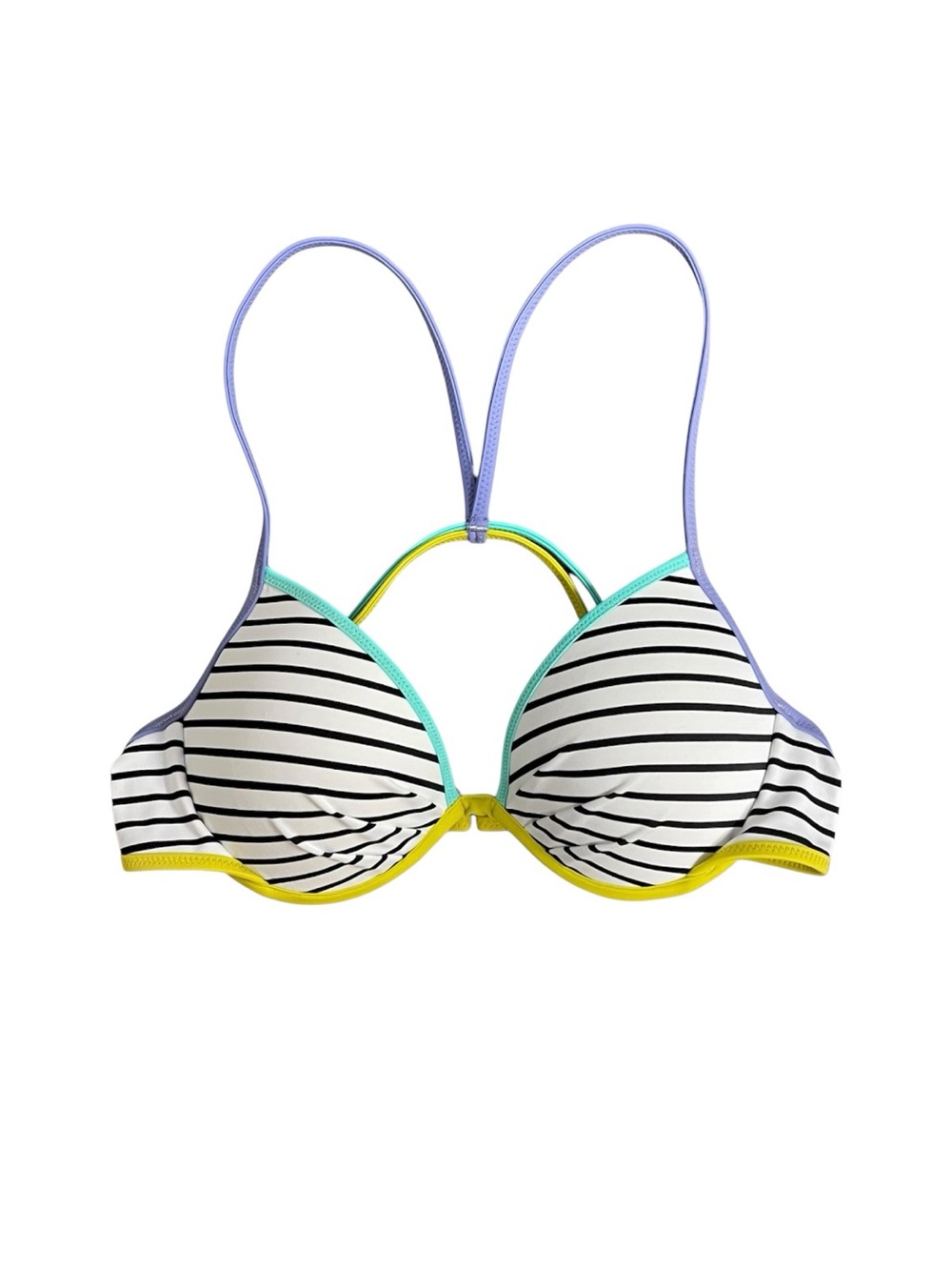 Victoria’s Secret Bikini Top Women’s 34B White Striped Colourful Underwire
